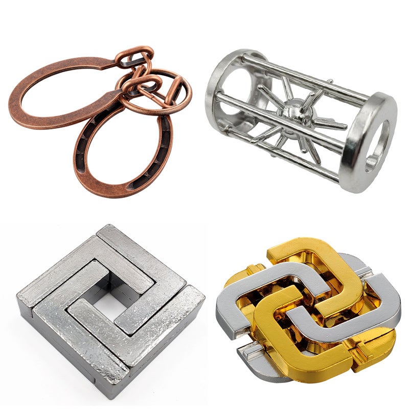 Puzzle Zinc Alloy Intelligence Release Suit Nine Chain Unlock Press Educational Toy Luban Lock Magic Kongming Lock - Image 1